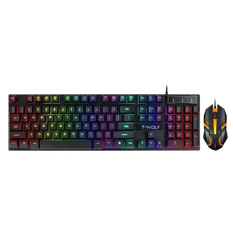 TF200 desktop Gaming Keyboard And Mouse Camo  Wired Keyboard And Mouse Backlit Light Mechanical Feel Rainbow Led