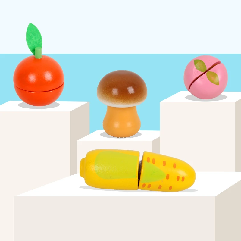 New Montessori Early Education Wooden Pretend Play Cutting Toy Box Fruit Vegetable Cutting Toy For Kids