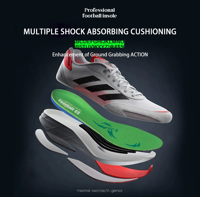 Professional football shoe insoles cushioning anti slip lightweight odor sweat shock absorbing soccer inserts poron sport insole