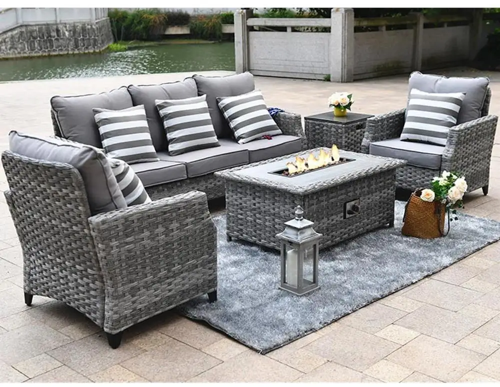 New Design Rattan Furniture Multifunctional Garden Patio Wicker Fire Pit Table Set Outdoor Patio Furniture