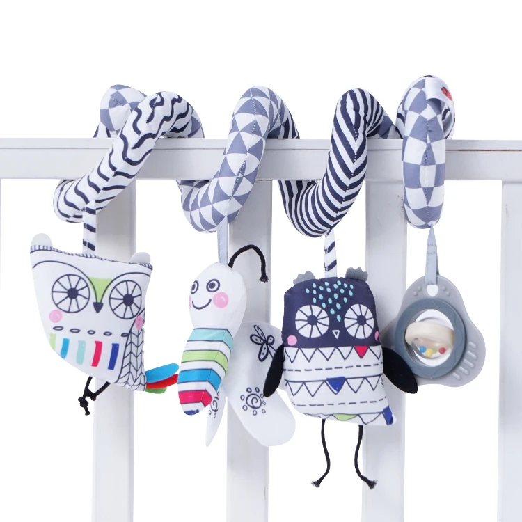 2022 Stroller Car Seat Black And White Baby Toy Comfort Spiral Plush Crib Toy with Plush Toy and Teeth