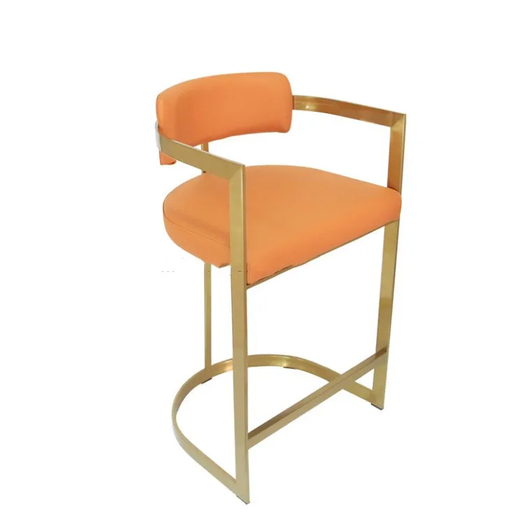 Luxury elegant High Counter Chair orange customized Stainless Steel Velvet Upholster Bar chair Bal Stool For Home Hotel Wedding