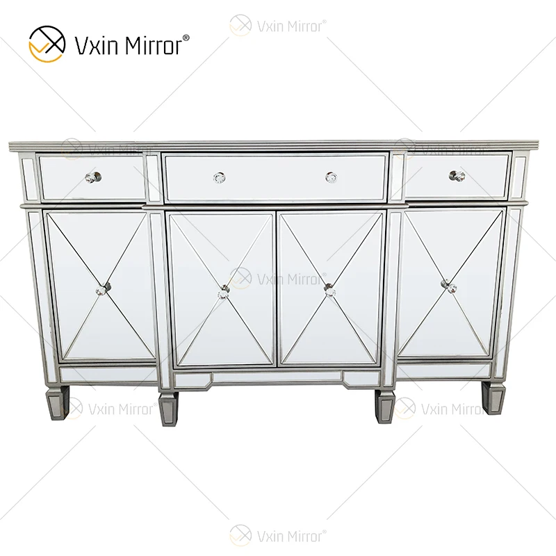 WXF-027-1 Champagne silver Home Decor Mirored Cupboard Cabinet  With Muti Drawers