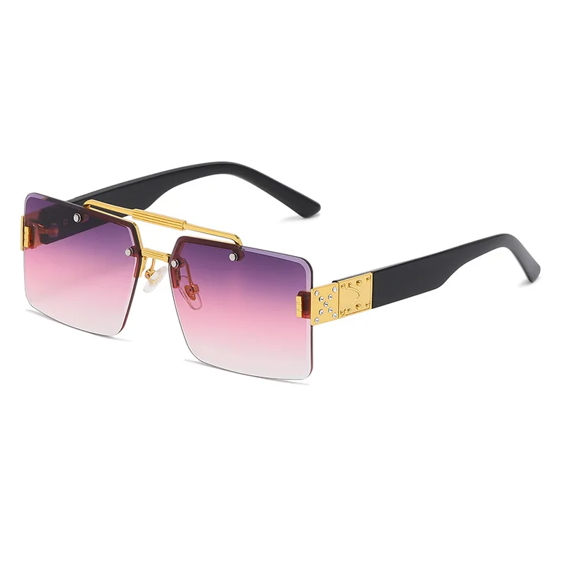 Double Beam Trimming Square Sun Glasses Cross-border European And American Diamond Fashion Sunglasses Rectangle Sunglasses