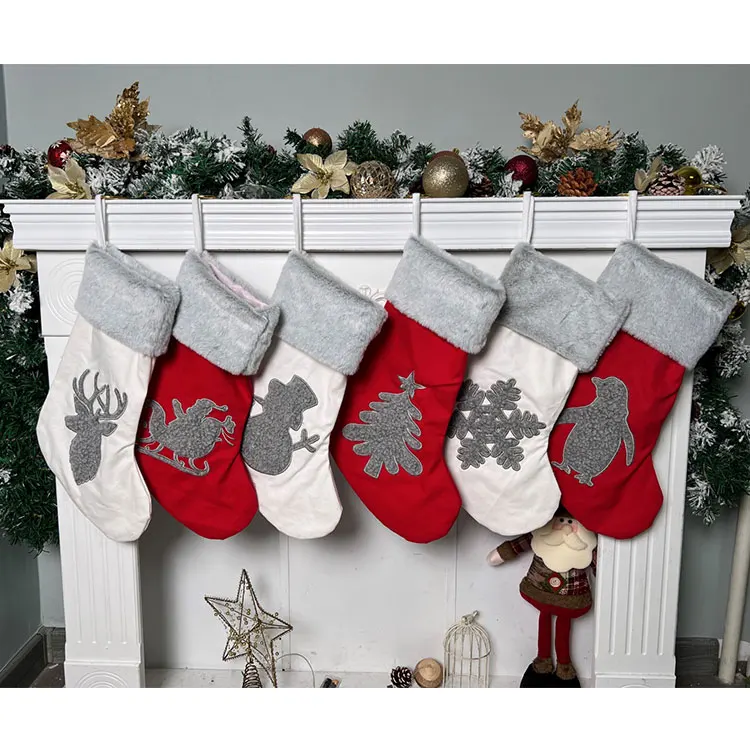 Orginal Design Wholesale Red Gray Deer Snowflake Snowman Tree Penguin Sleige Christmas Stockings