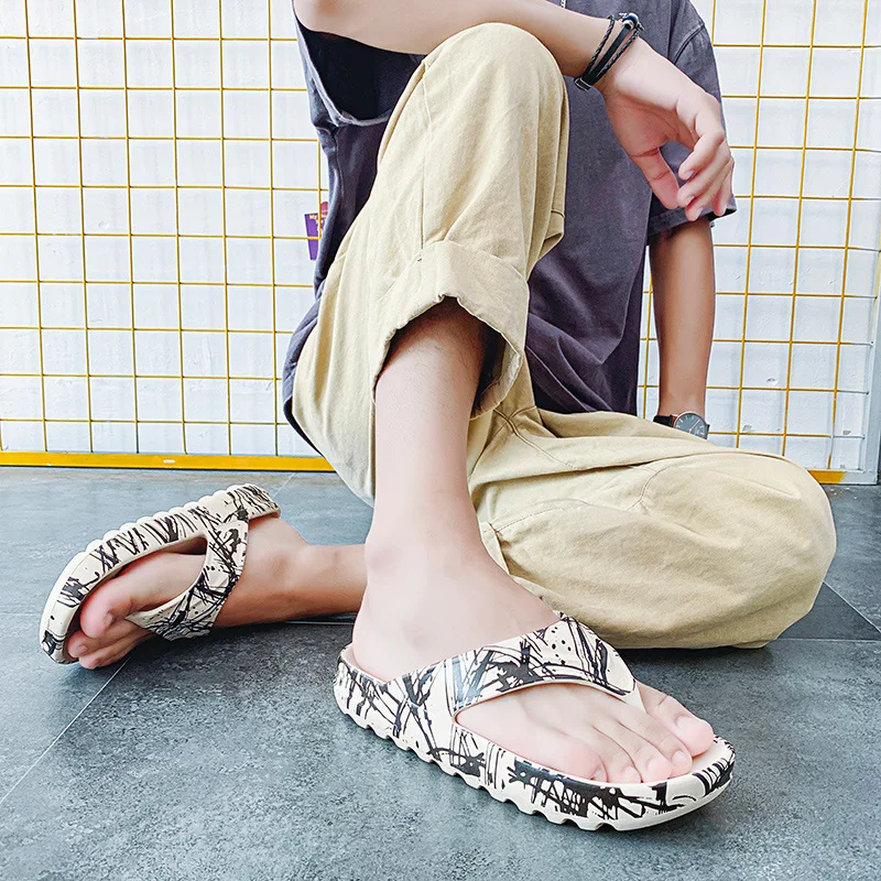 Мужские Пляжные шлепанцы для дома, Нескользящие, удобные, летняя Уличная обувь для пляжа