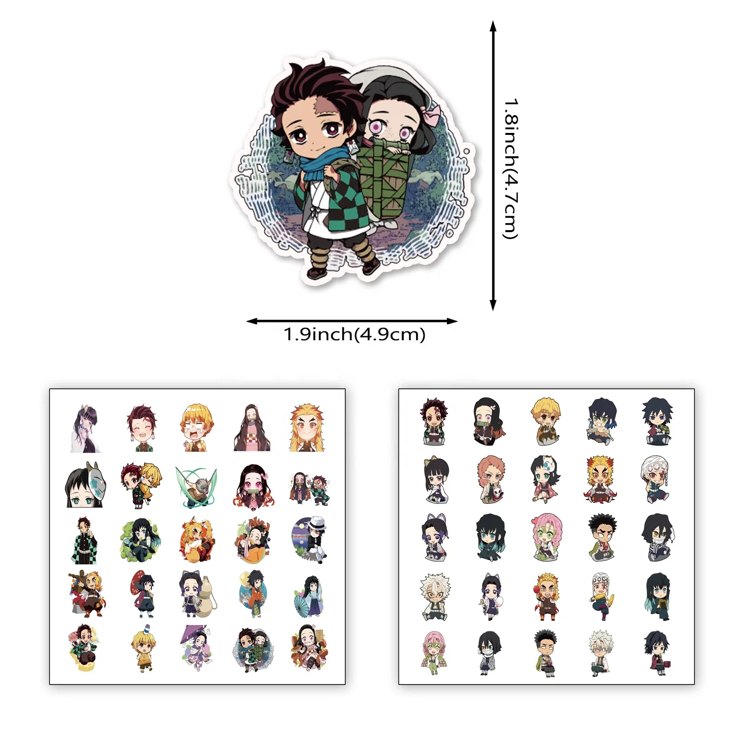 50Pcs Cartoon Cute Demon Slayer Anime Sticker For Kids Notebook Phone DIY Decor Laptop Luggage Stickers