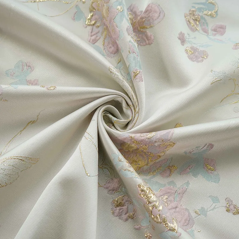 Top fashion Elegant soft gold silk butterfly embossed bubble dress spring and autumn fabric