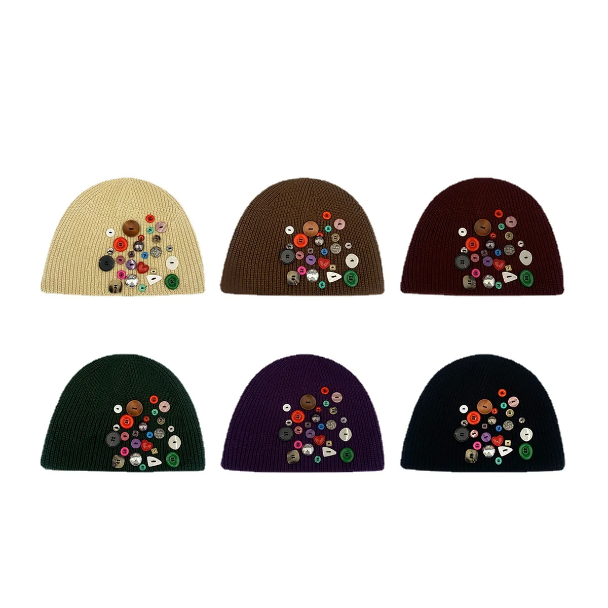 Multicolored Button Fashion Woolen Japanese Style Long Beanie Hat Fashion knitted Pullover Hat Winter Hats