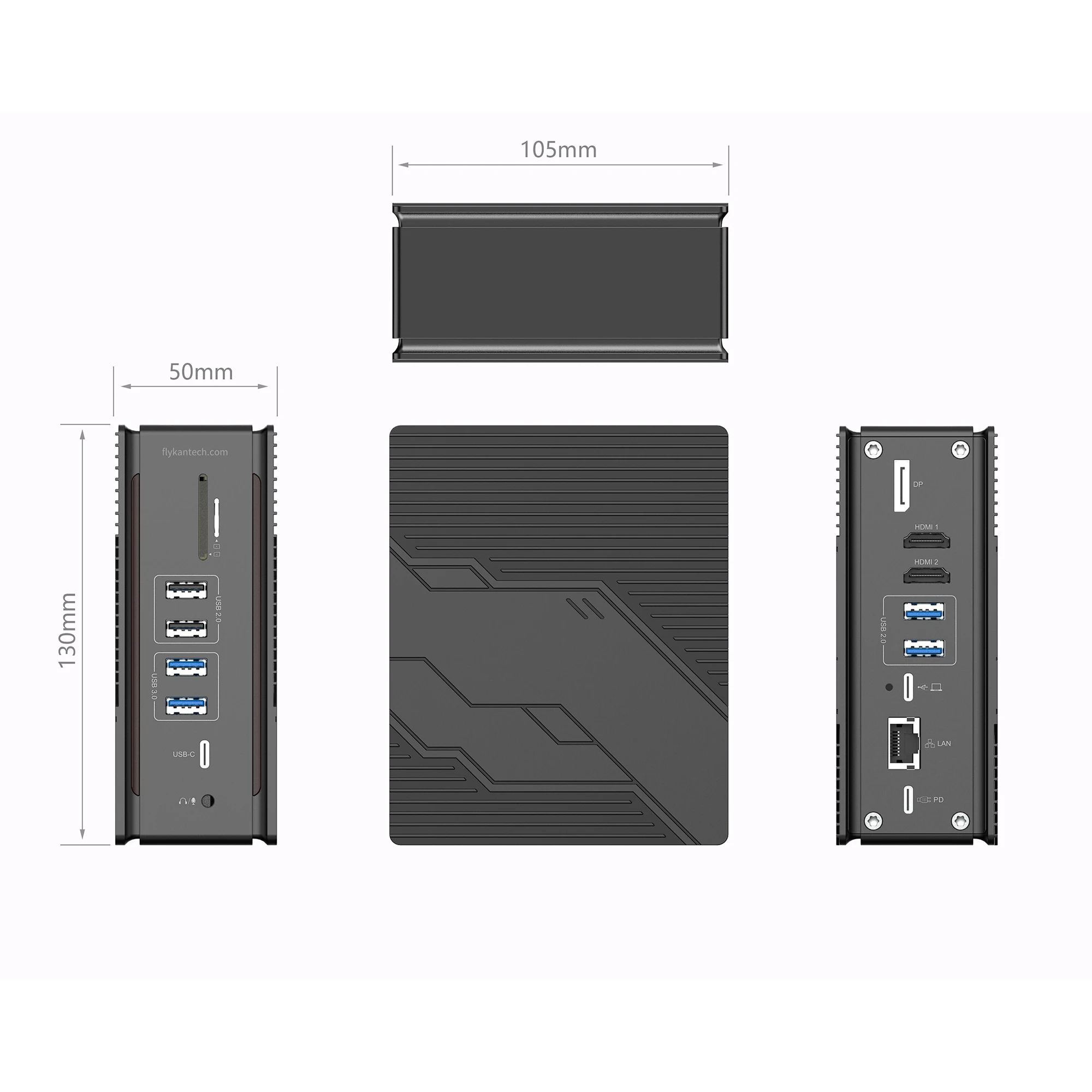 flykantech DK1200 Metal Triple 4K/Single 8K USB Type-C Docking Station-100W Metal Docking Station