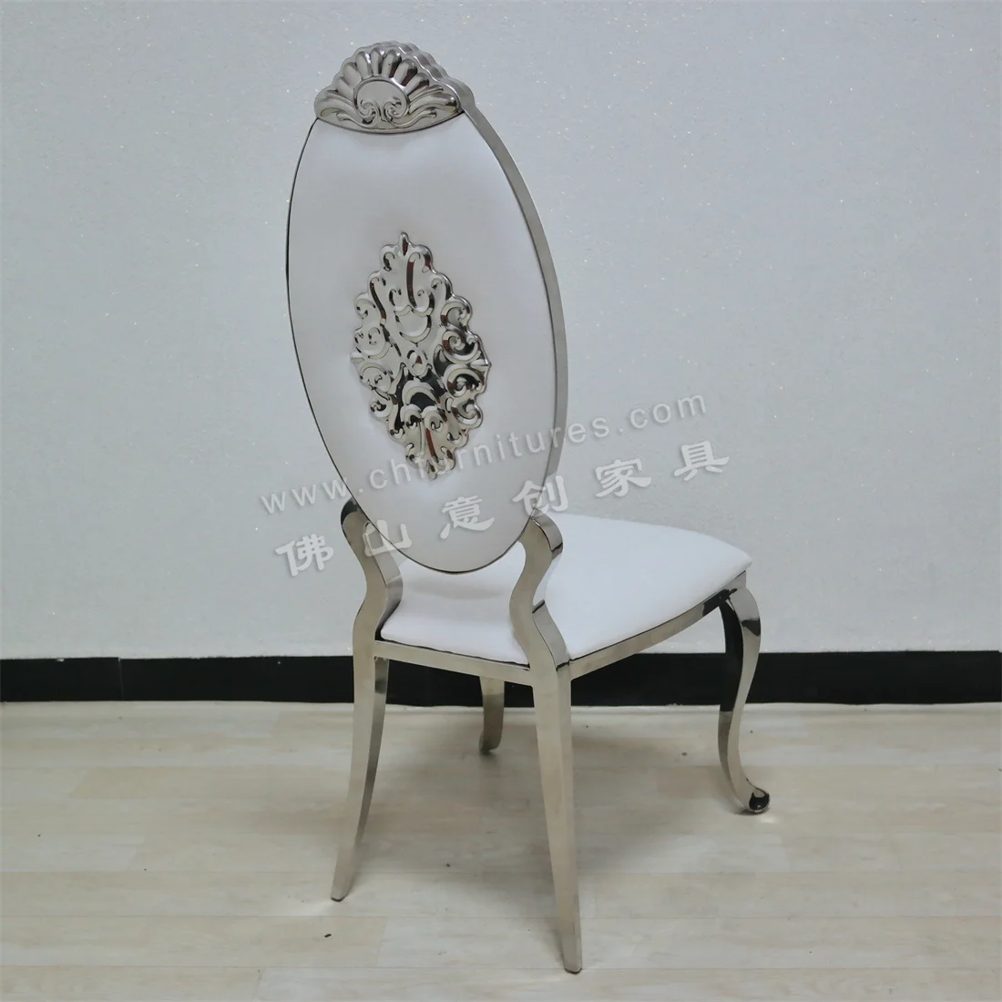 High backrest white vinyl cushion silver stainless steel event decor luxury wedding chair HC-SS41