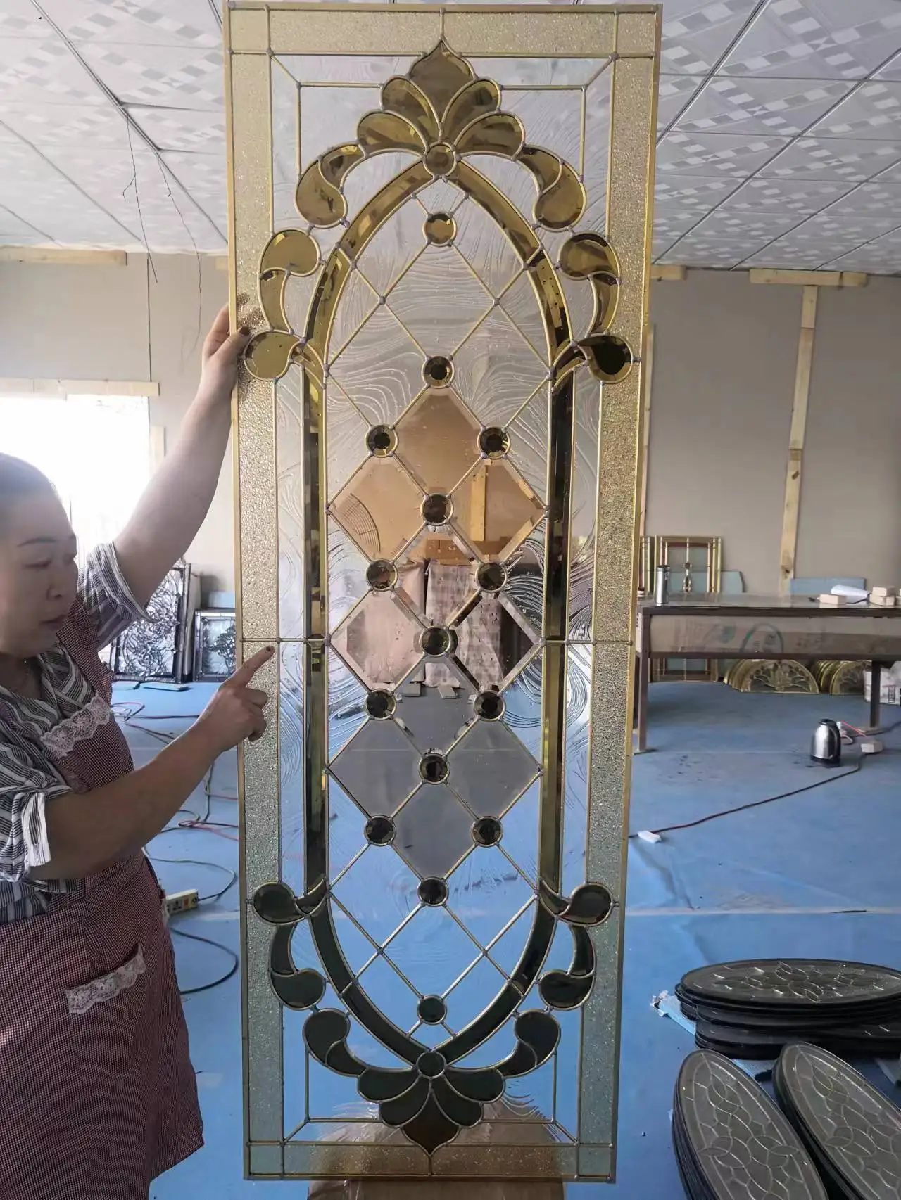 Decorative Tiffany Glass Panel For Wrought Iron Door Inserts