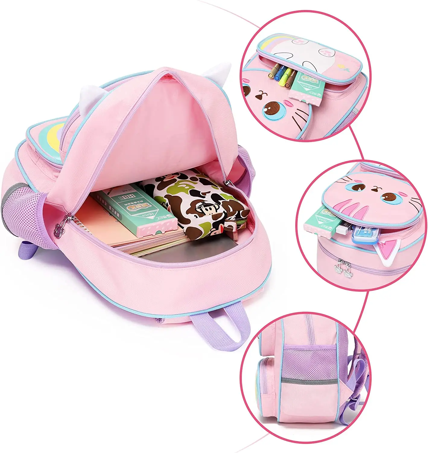 Girls Backpack for Suitable for 2-9 Years Girls and Boys Kids Backpack Toddler Backpack Cute 3D Cartoon Cat school bag