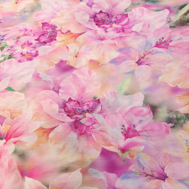 Professional factory supply fresh floral patterns silk  cotton mixed print fabric