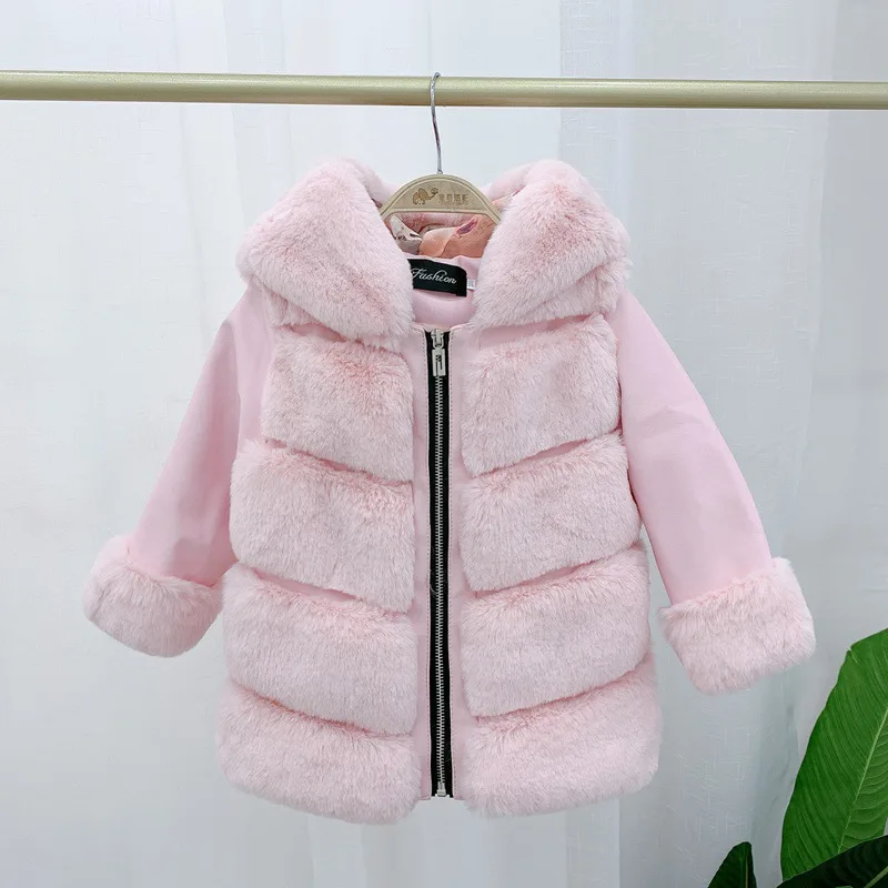
New Winter Girls Faux Fur Jackets Coats Thick Warm Toddler Kids Winter Faux Fur Baby Coat 