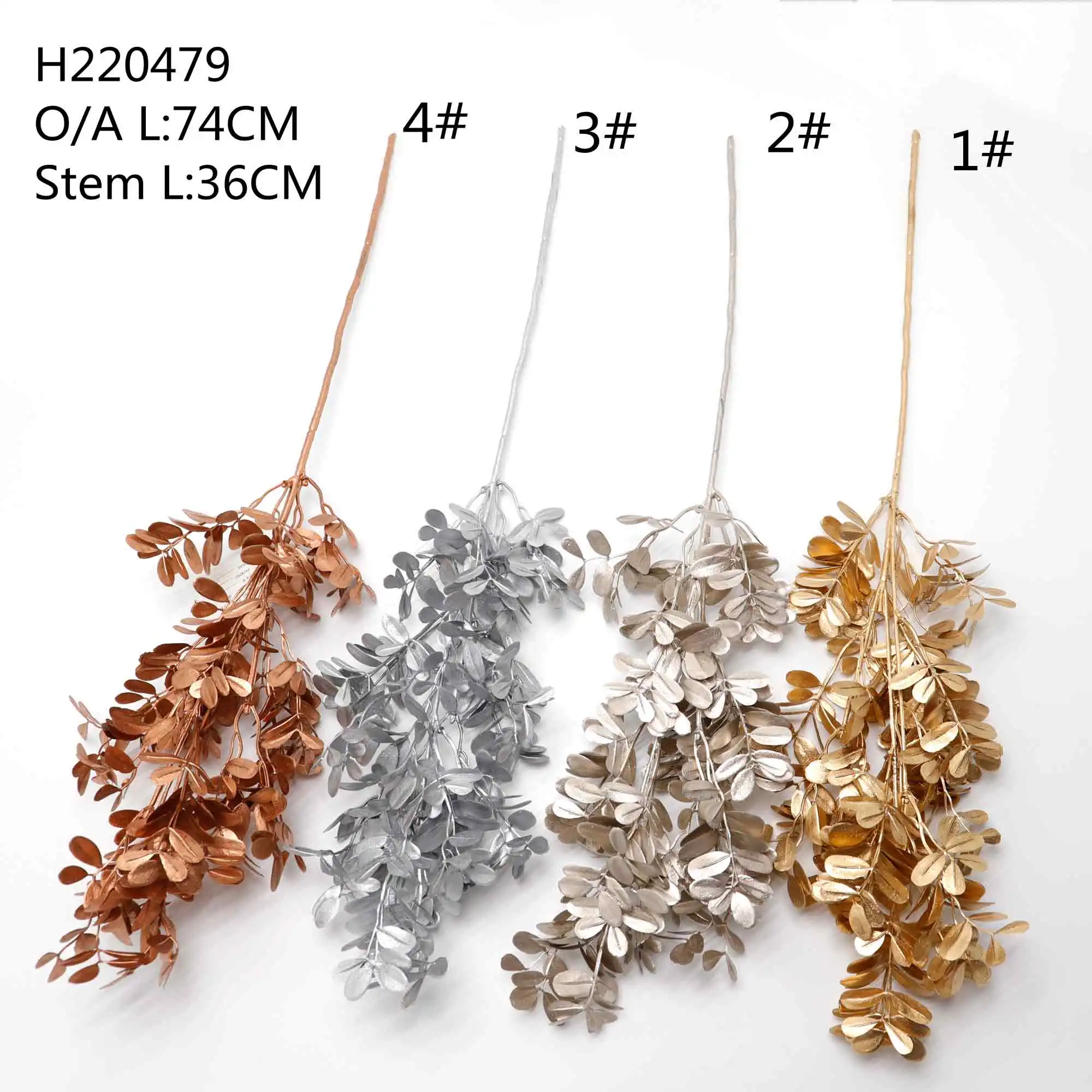 Wholesale wedding home decor plastic golden palm orchid eucalyptus hanging golden flowers plant leaves artificial gold leaf