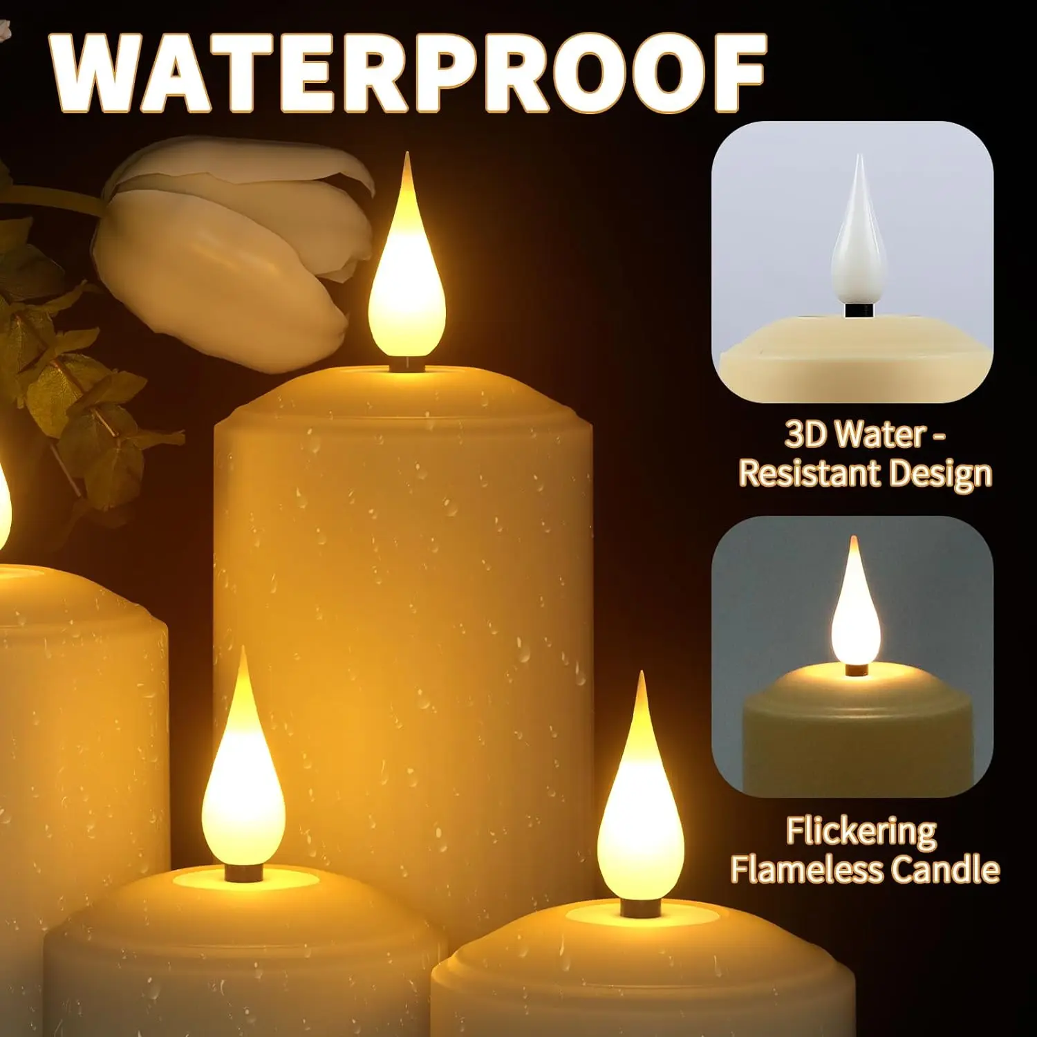 2023 Pack of 3 New Arrival Remote Control LED Pillar Candle Rechargeable USB-C Waterproof Flameless LED Candle