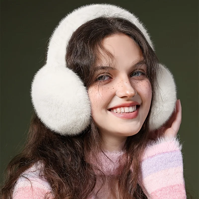 Women and Girls Winter Warm Plush Earmuffs Solid Color Foldable and Soft Comfortable Thick Ear Warmer