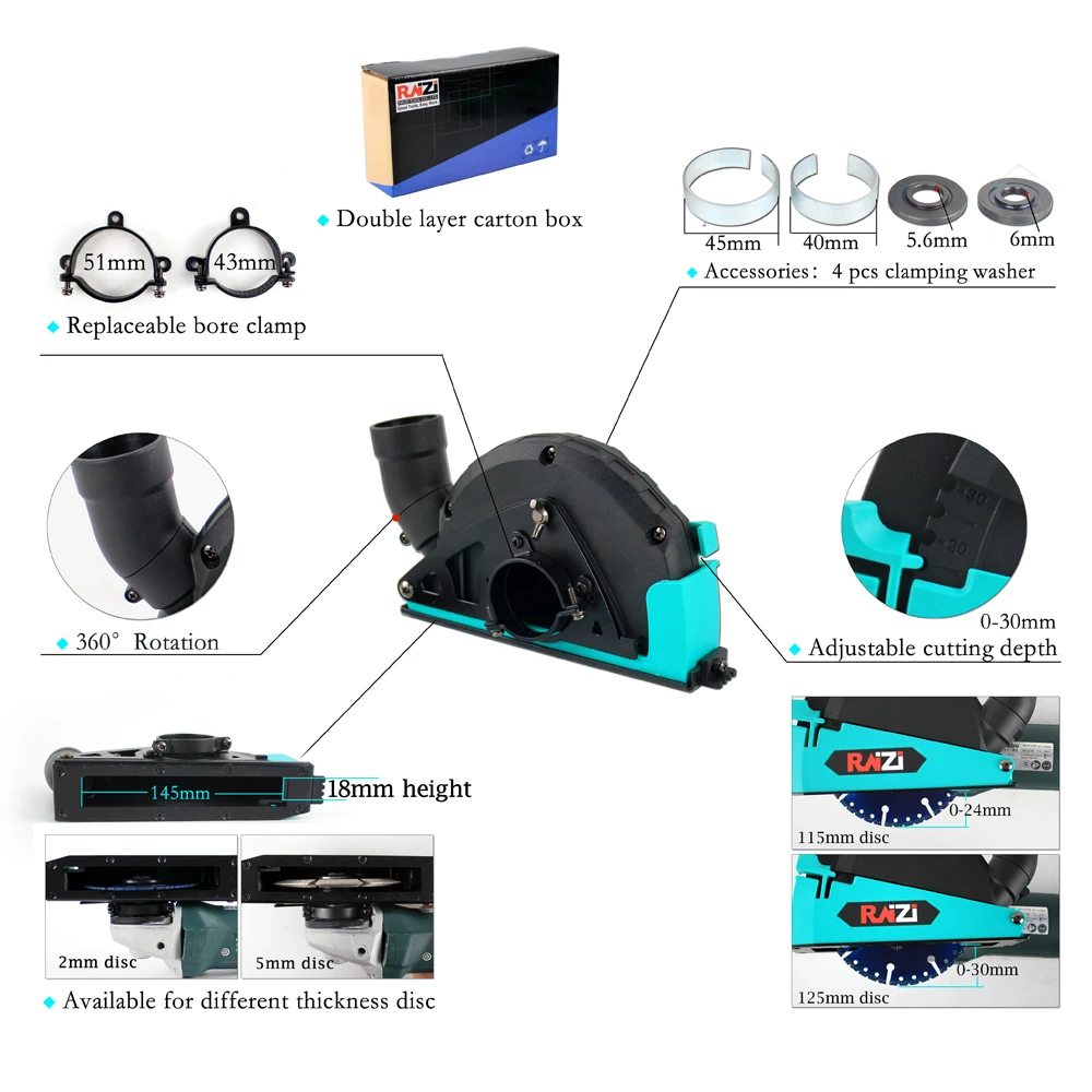 Raizi Cutting Dust Shroud For Angle Grinder 4.5, 5 Inch Diamond Saw Blade Dust Collector Attachment Cover Tool