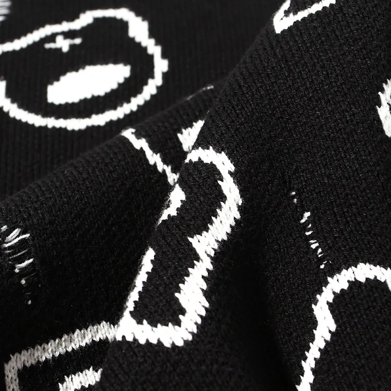 Nanteng Custom Logo Low MOQ Autumn Winter Warm Printed Jacquard Knitwear Crew Neck Raw Edges Men Pullover Sweater