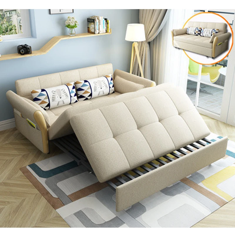 Портативный складной диван-кровать, рама из массива дерева, диван-трансформер, трехместный диван-кровать для гостиной