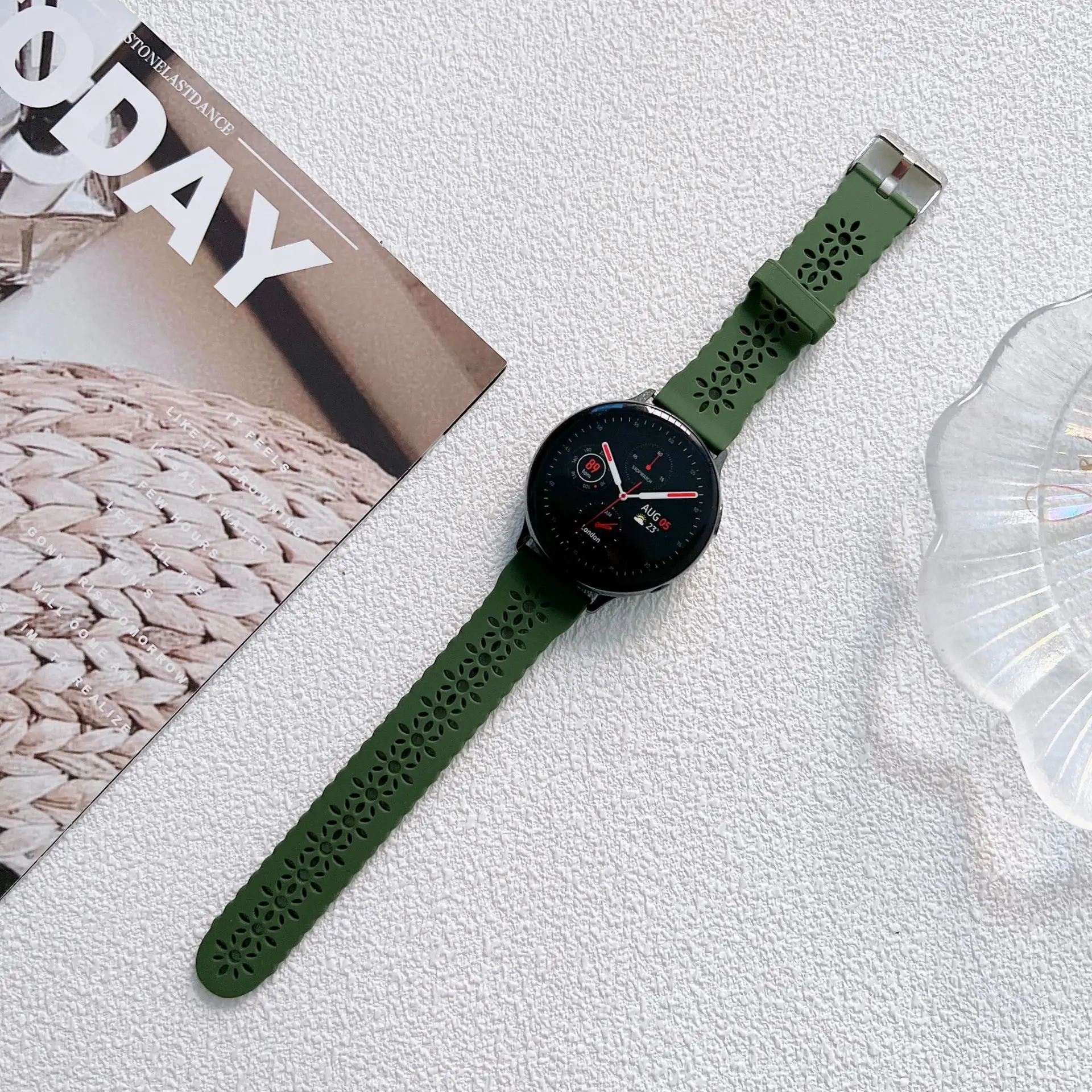 ShanHai 20 22mm Band for Samsung Galaxy 6/5/pro/4/Classic/Active 2 40 44mm Silicone Air hole bracelet For huawei GT 3-2-2e strap