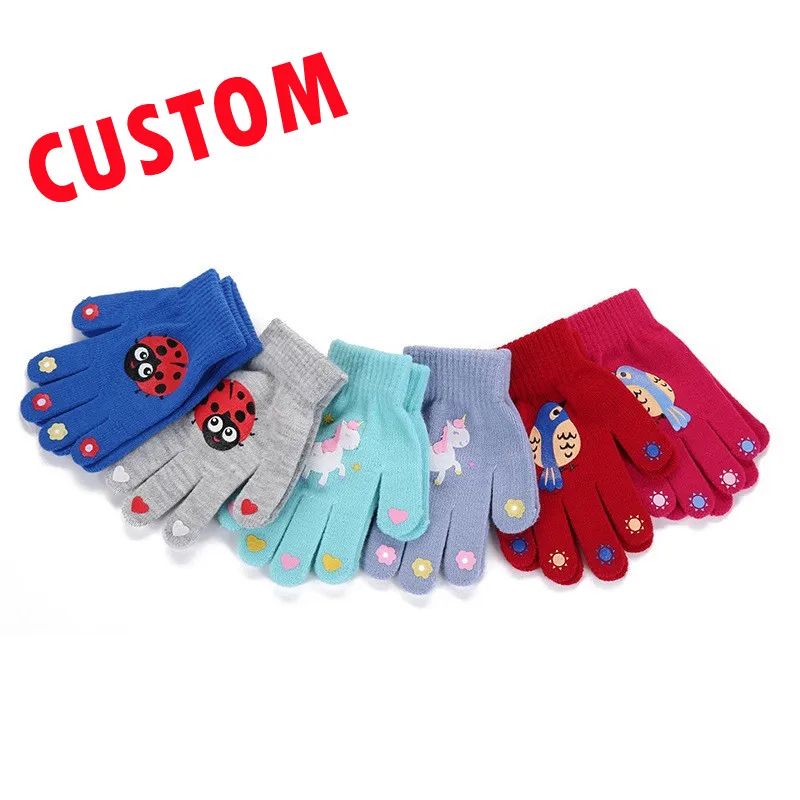 Детские милые Мультяшные вязаные эластичные варежки многоцветные мягкие теплые акриловые перчатки Волшебные Зимние с рисунком животных