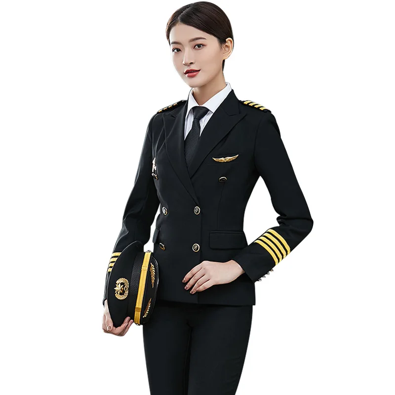 Wholesale High Quality Airline Aviation Black Women Pilot Uniforms