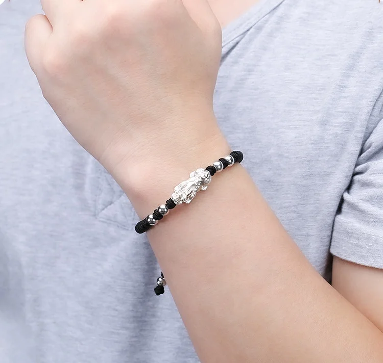 Fashion Handmade Lucky Charm New Hand-Woven Pure Silver Gold-Plated for Men And Women Chinese Pixiu Bracelet