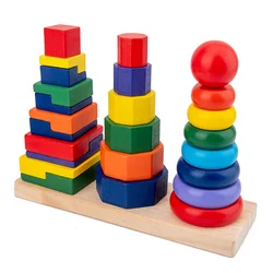 Popular Wooden Educational Stacking Game Kids Rainbow Tower Early Intelligence Development Toys