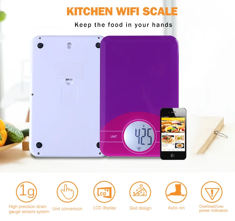 3 5 10 15 25 Kg 0.01 1g Precise electronic weight app wifi digital smart kitchen scales with big display highly