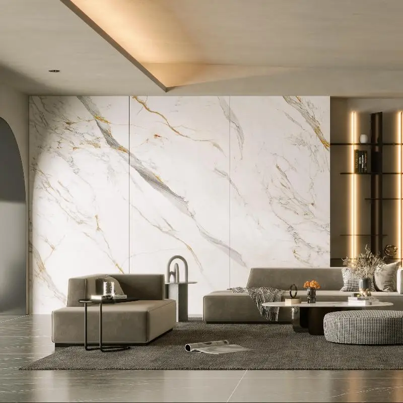 SHIHUI Wholesale Artificial Stone Marble Style White Sintered Stone Slab Porcelain Tiles Indoor Wall Floor Design Living Room