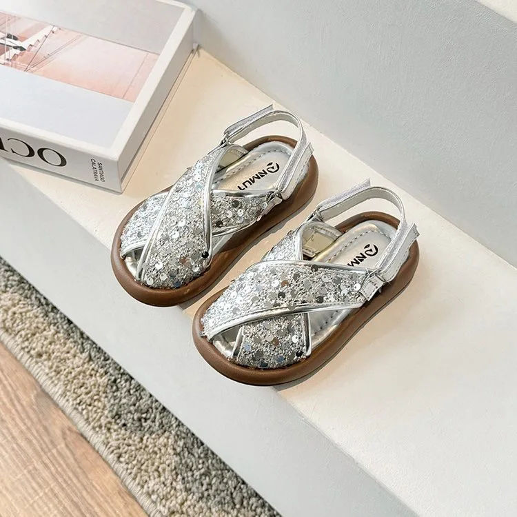 Children Fashion Casual Summer Soft-Soled Non-Slip Sequin Kid Girls Sandals Breathable Beach Sandals