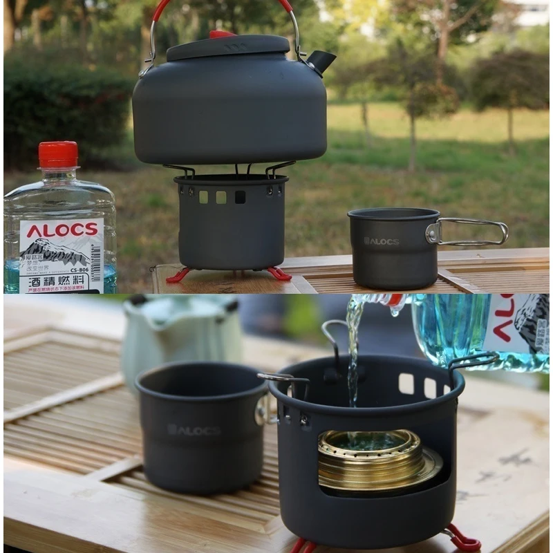 ALOCS Aluminum Alloy High Quality Burner Outdoor Portable Camping Alcohol Stove With Teapot Kettle Set