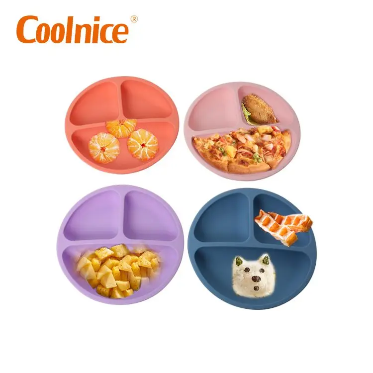 Smile Face Cute Silicone gel Portable Washable Microwave Safe Divided Baby Fresh Feeding Trays Food Bowl for Kids