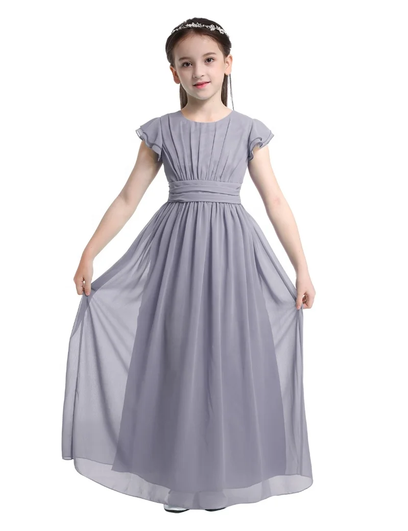 
Girls Chiffon Flutter Sleeves Princess Pageant Wedding Bridesmaid Birthday Party Long Dress 