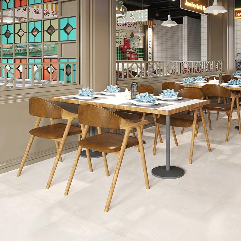 Nordic wood desktop soild wood frame 4 chairs dining room furniture Dining Table Set for Restaurant Pub