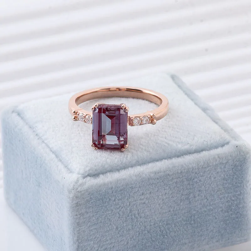 Provence Engagement Ring 3 Carat Emerald Alexandrite Diamond Ring 14k Rose Gold Fashion Custom Ring Jewelry Women