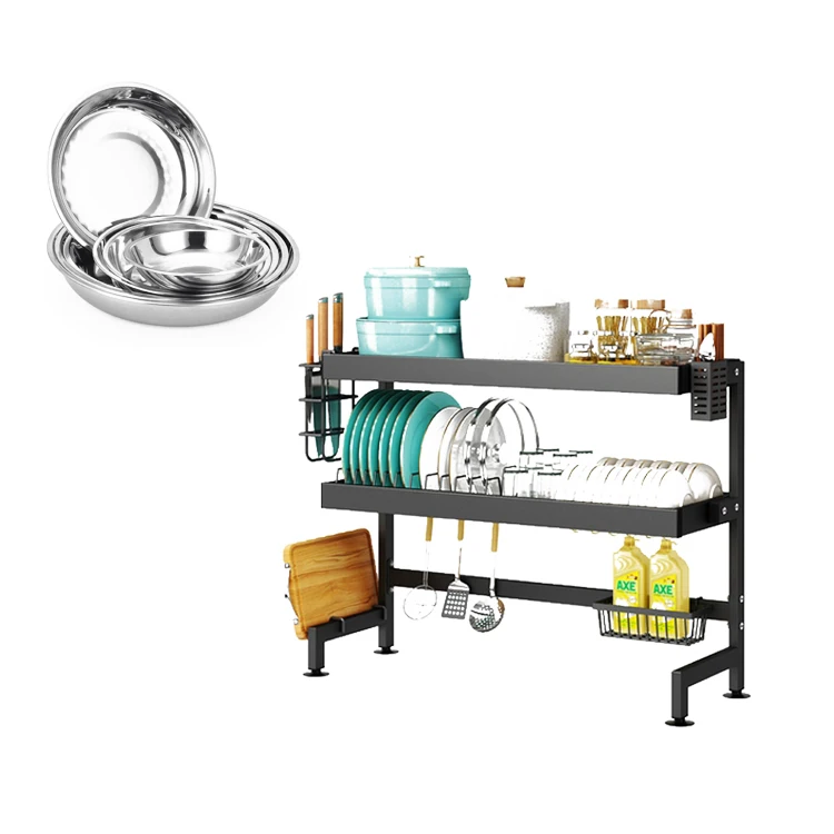 2 Tiers Kitchen Dish Rack Multifunctional Plate Bowl Storage Drying Rack for Kitchen with Plastic Storage