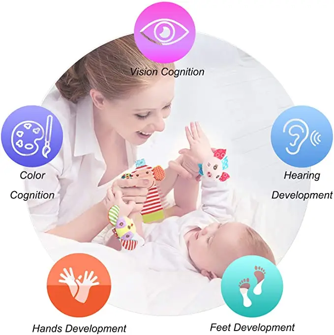 Cotton Animal Baby Infant Wrists Rattle and Socks Foot Finders Set Developmental Baby Squeaky Toy Baby Rattle