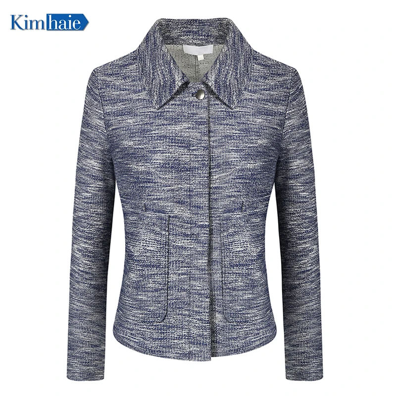 
Blue Melange Clean Basic Style Blazer Jacket Women Clothing Cotton Thin Bomber Jacket New Arrivals Ladies Slim Autumn Piece Dyed 
