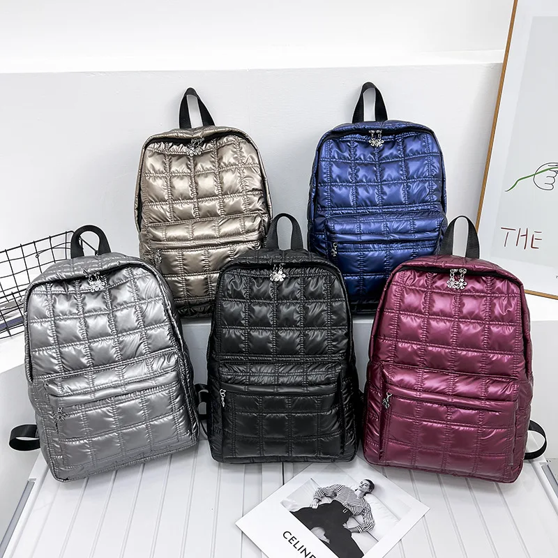 Girl Casual Fashion School Bag Rucksack Large Capacity Space Cotton Quilted Plaid Travel Casual Backpack