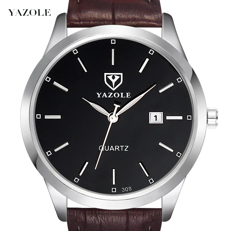 YAZOLE M 308 Men High Quality top grade Watches for business Men Leather Band Wrist Man Watch with date and Luminous