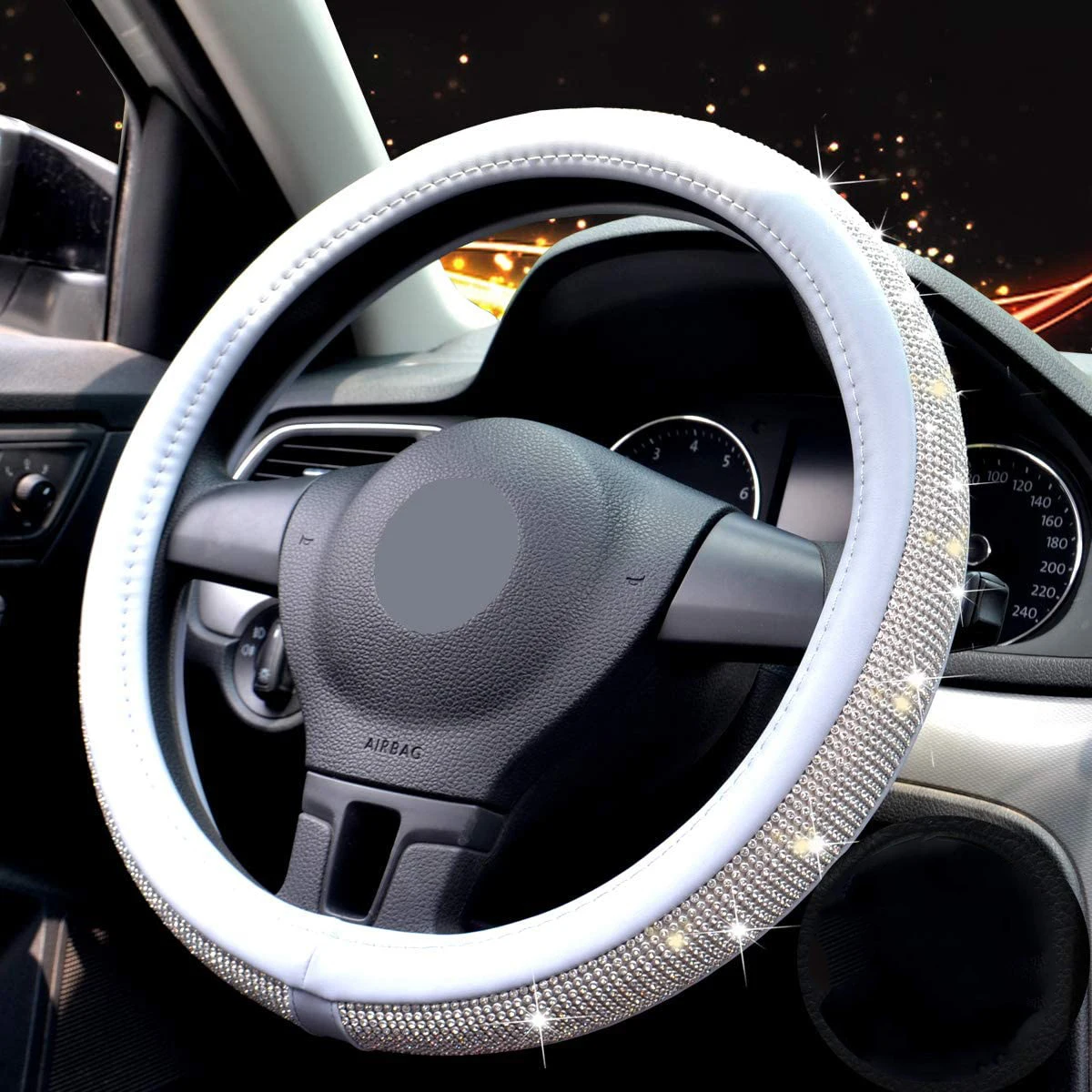 
Gutsbox Upgraded 15 inch Steering Wheel Covers with Bling Bling Diamond 