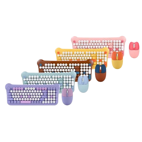 Новинка QW05 беспроводная клавиатура и мышь набор смешанных цветов Панк круглый ключ девушки Милая офисная домашняя клавиатура.