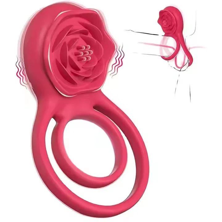 Hot SaleVibrating Ring with Rose Clitoral Stimulator Couple  share Adult Sex Toys Waterproof Silicone Remote Control Vibration