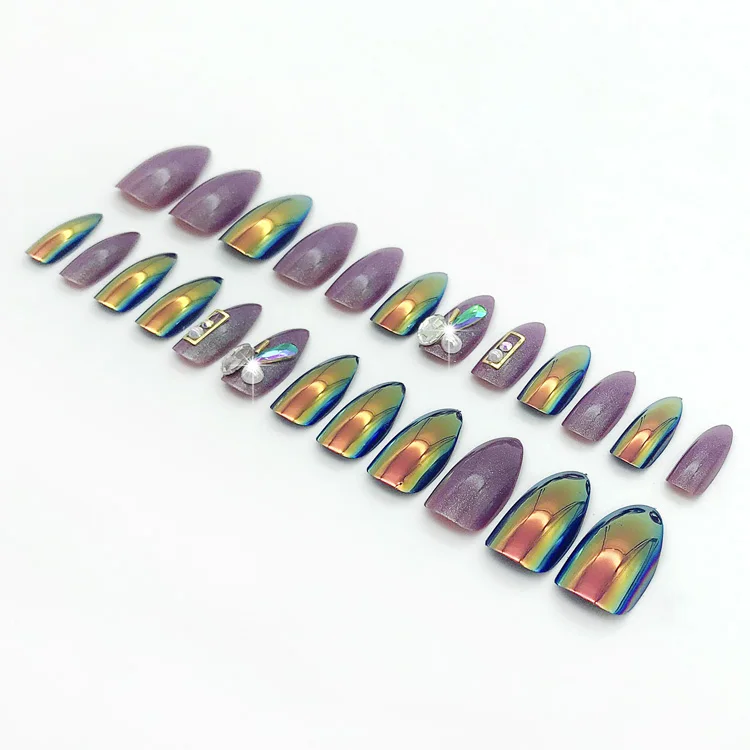 
NEWAIR private label luxury nails press on holographic design faux ongle false nail tip stiletto luxury press on nails 
