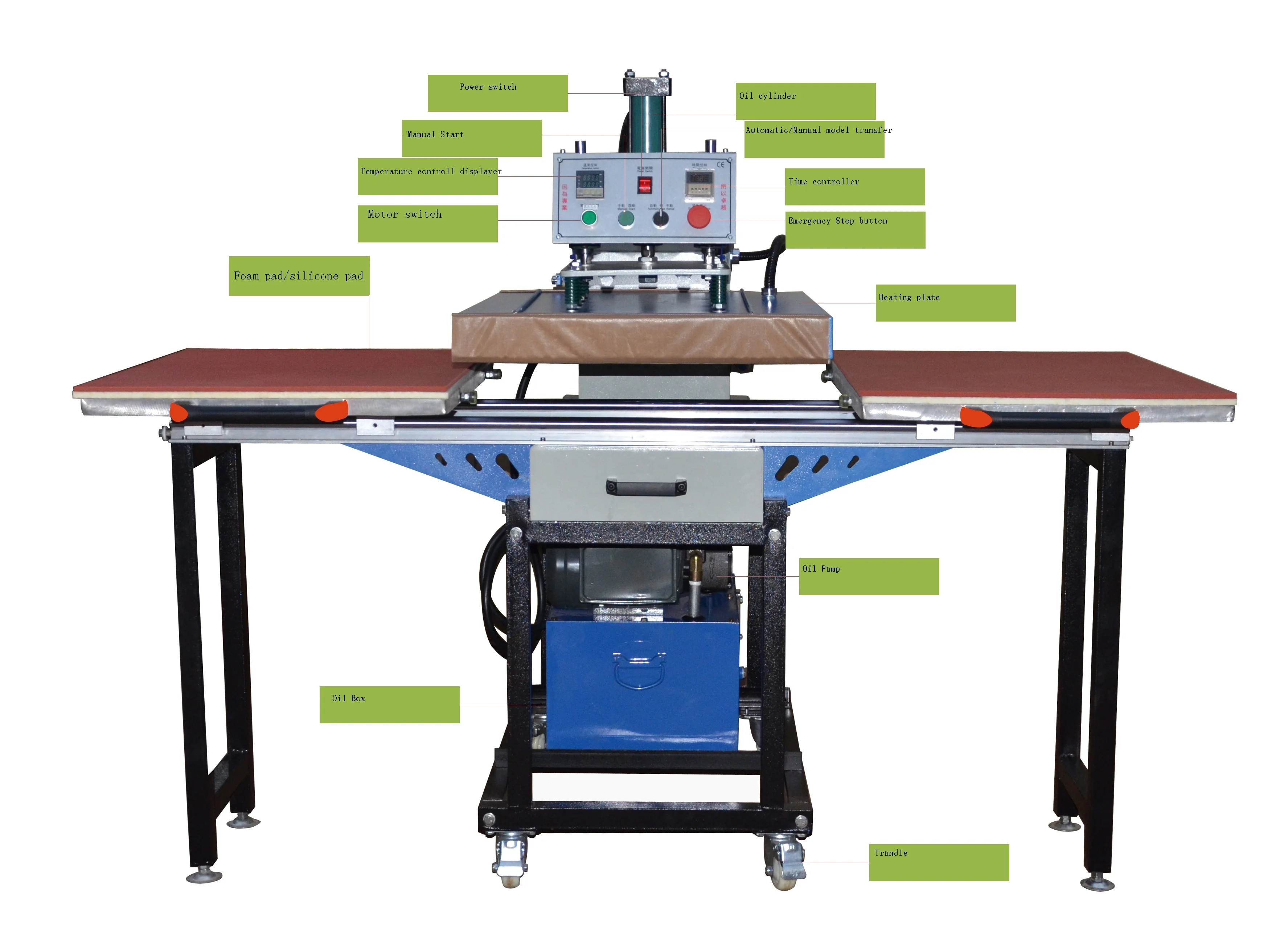 Dongguan factory 30 tons pressure hydraulic oil freely sliding worktable rhinestone/crystal press heat press machines