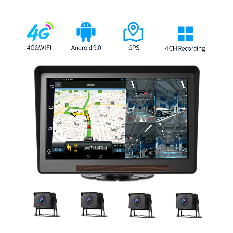 Видеорегистратор 10 дюймов 4G Android 9 0 Wi-Fi 4 канала