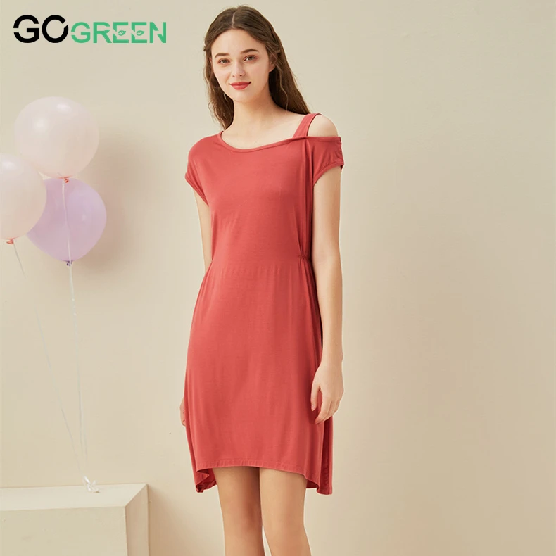 Custom Summer Oversized Sleepwear Recycled Bamboo Pajama Soft Pajamas Plus Size Bamboo Fiber Bare Shoulder Nightgown